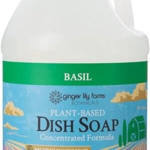 Ginger Lily Farms Botanicals Plant-Based Liquid Dish Soap, Concentrated Formula with Max Grease Cleaning Power, Cruelty-Free, Basil Scent, 1 Gallon Refill (128 Fl. Oz.)