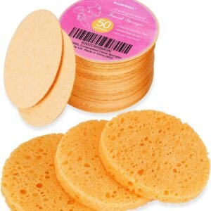 50-Count Compressed, GAINWELL Cellulose, 100% Natural Cosmetic Spa sponges for Facial Cleansing, Exfoliating Mask, Makeup Removal