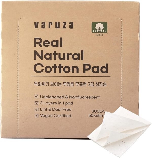 varuza Premium Unbleached 100% Cotton Pads for Face Toner- Lint Free Triple Layers Face Pads for Toner Mask, Nail and Makeup Removal 300 Count